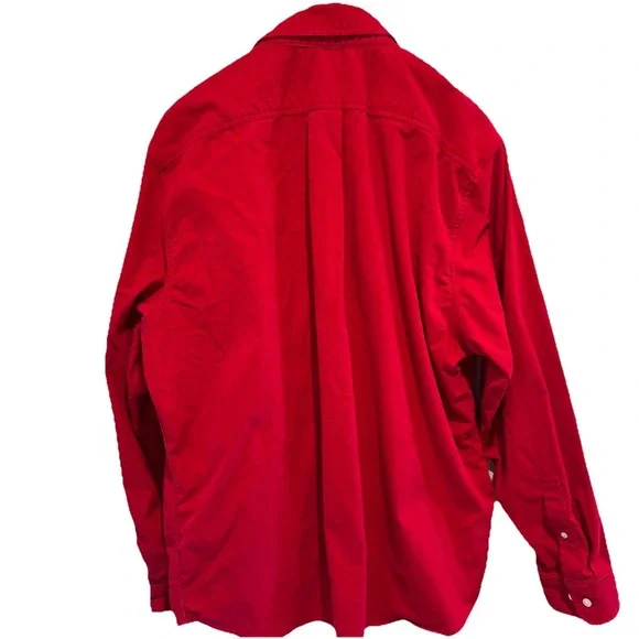 Lands End Shirt Mens Red Button Up Long Sleeve Cotton Large Button Collar XL - Picture 4 of 6